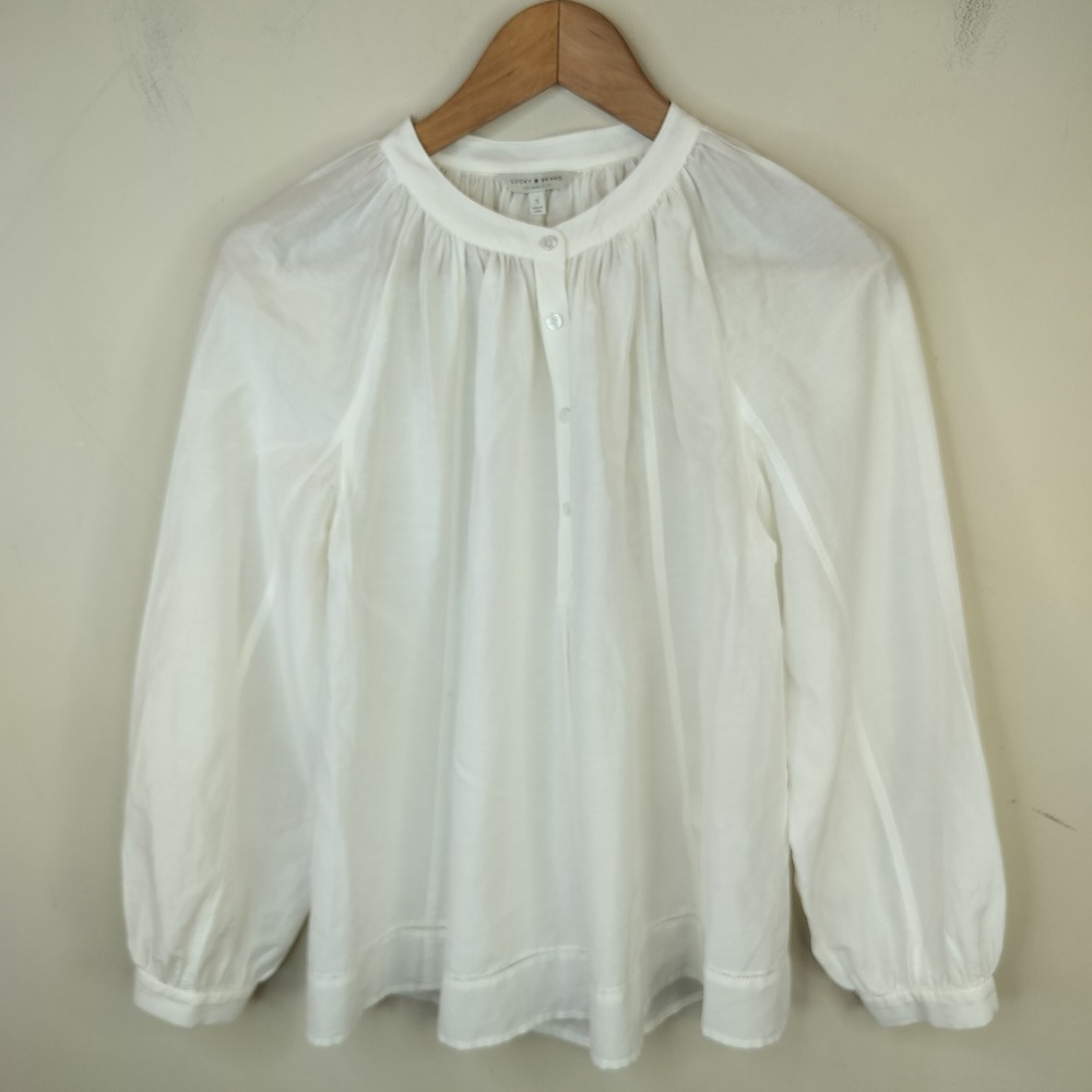 Lucky Brand Blouse Womens Small Cotton Silk Boho Cottagecore Peasant White